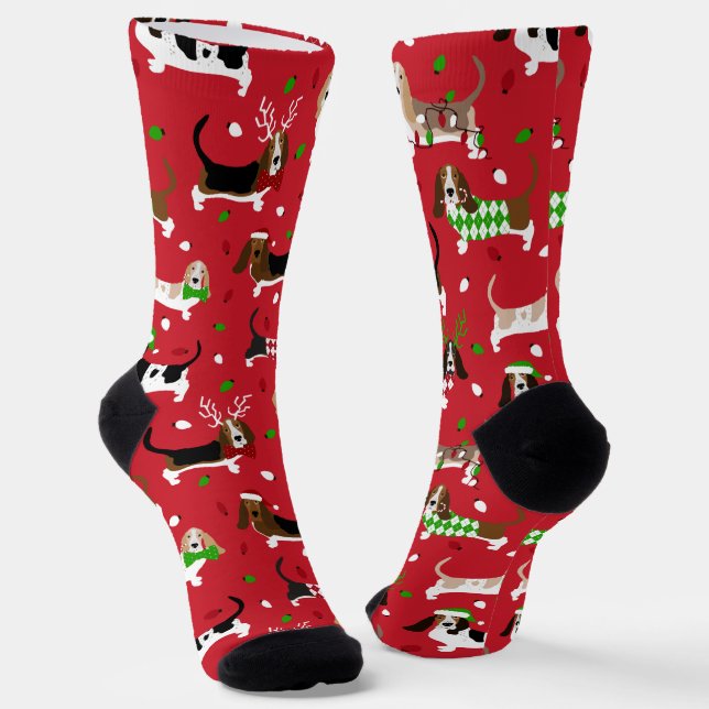 Weihnachtsbasset-Hound-Socken Socken (Gewinkelt)