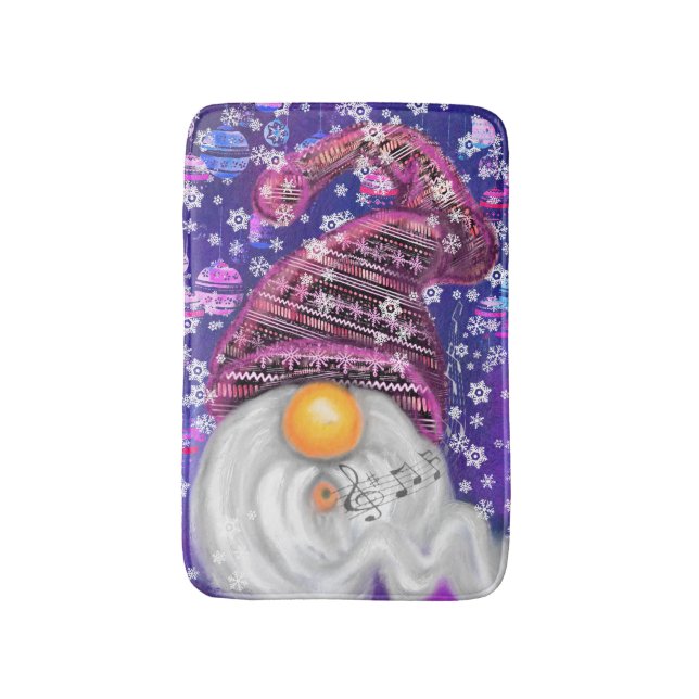 Weihnachtsbath Mat Gnome in Lila Hut singen Badematte (Vorderseite Vertikal)