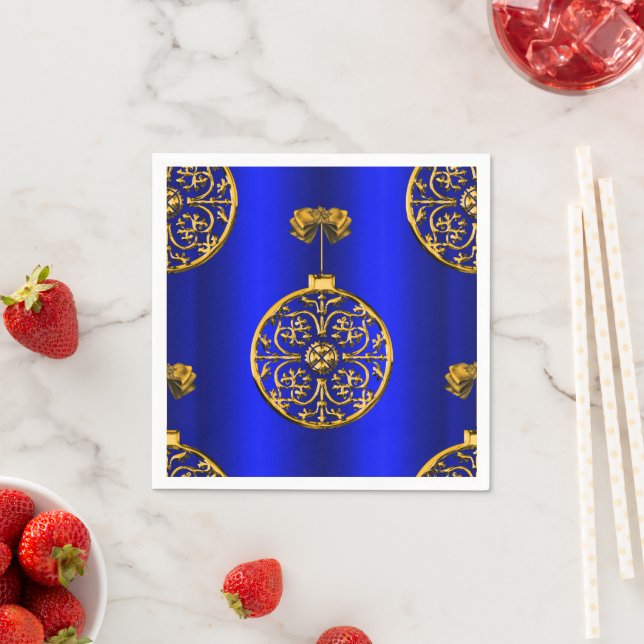 Weihnachtsbaubles auf Blue Serviette (Beispiel)