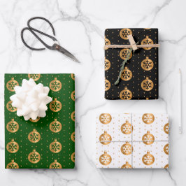 Weihnachtsbaubles auf Grün, Schwarz und Weiß Geschenkpapier Set