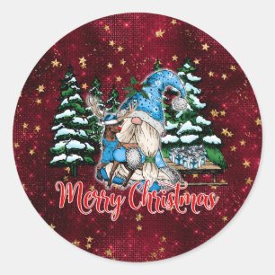 Weihnachtsbauer Gnome Burgundy Rote Stars Runder Aufkleber