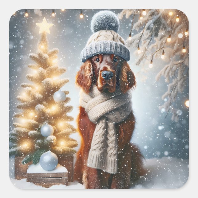 Weihnachtsbauer mit Scarf und Hut Quadratischer Aufkleber (Vorderseite)