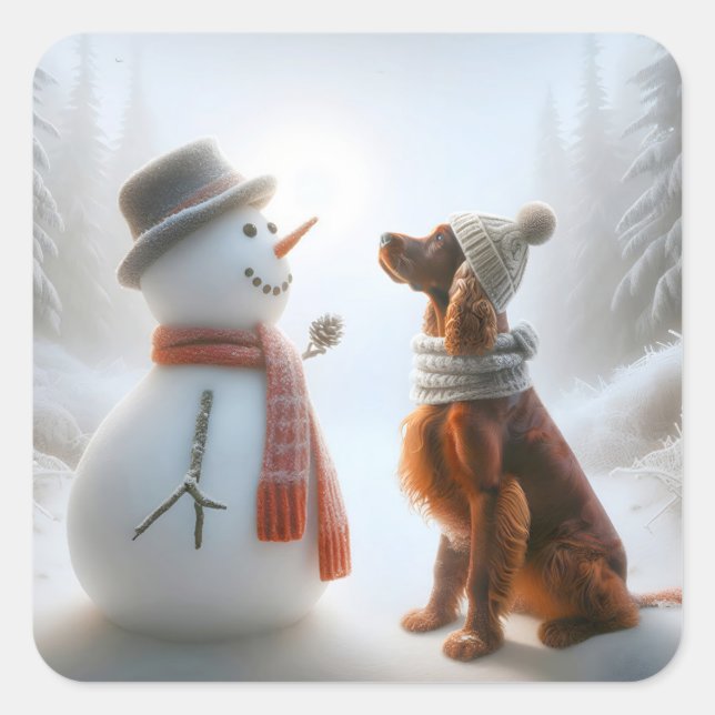 Weihnachtsbauer mit Snowman Quadratischer Aufkleber (Vorderseite)