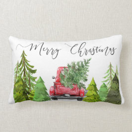 WEIHNACHTSbauernhaus-ROTES LKW-AKZENT-KISSEN Lendenkissen