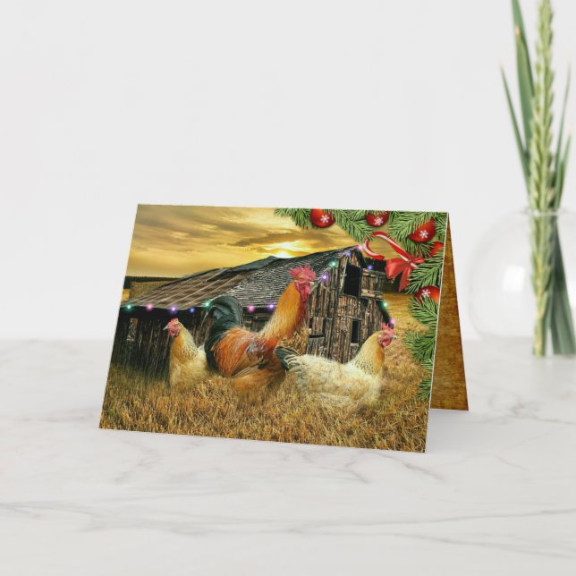 Weihnachtsbauernhof Hen Barn Coop Feiertagskarte (Vorderseite)