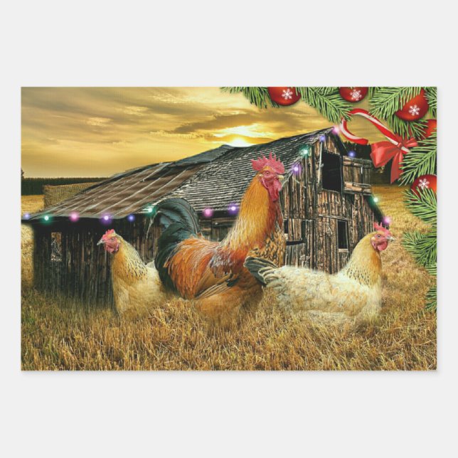 Weihnachtsbauernhof Hen Barn Coop Geschenkpapier Set (Vorderseite)