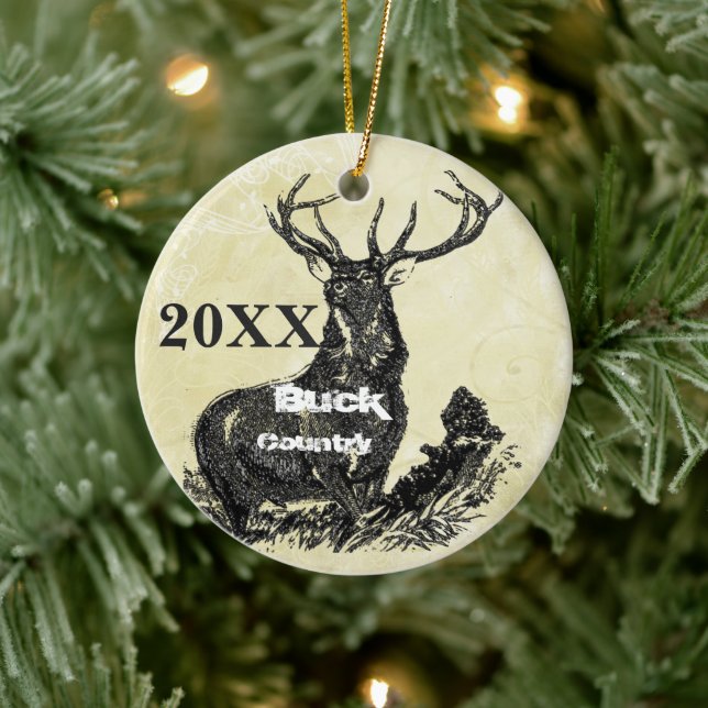 Weihnachtsbauernhof Hirschen Weihnachtsfest Foto Keramik Ornament (Baum)