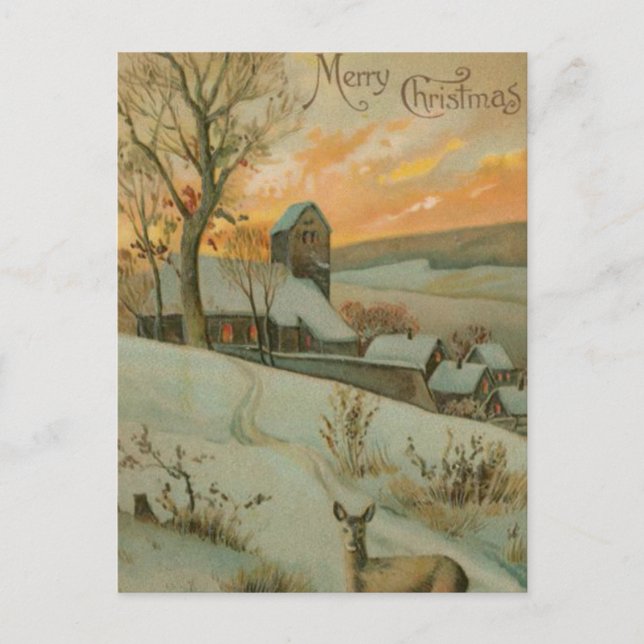 Weihnachtsbauernhof mit Hirsch Feiertagspostkarte (Vorderseite)
