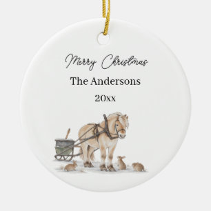 Weihnachtsbauernhof Pferd Tiere Winter Keramik Ornament