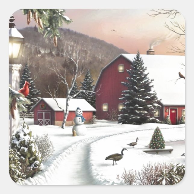 Weihnachtsbauernhof Quadratischer Aufkleber (Vorderseite)