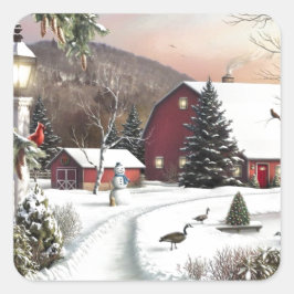 Weihnachtsbauernhof Quadratischer Aufkleber