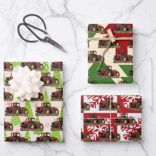 Weihnachtsbauernhof Red Traktor Ausrüstung Festiva Geschenkpapier Set