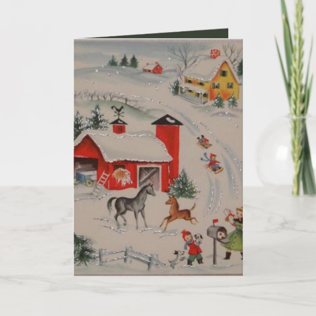 Weihnachtsbauernhof Vintage - Nachricht Feiertagskarte (Vorderseite)