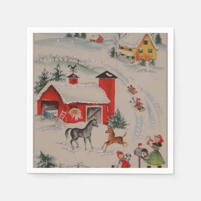 Weihnachtsbauernhof Weihnachtsfeier Servietten Pap (Vorderseite)