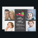 Weihnachtsbaum 4 Foto Grußkarte im Chalkboard Feiertagskarte<br><div class="desc">Beliebte und trendige Weihnachts-Foto-Grußkarte für vier familiäre Fotos mit einem niedlichen Weihnachtsstapler mit niedlichen Weihnachtsbäumen und einem Rot-Bug-Set auf einem stilvollen,  schicken und trendigen schwarzen Tafelschachtel.  Niedliche Weihnachtskarte,  um Ihre schöne Familie zu zeigen,  dass Ihre Kinder Liebe!</div>