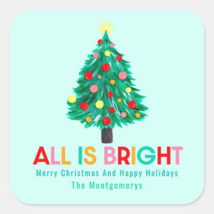 Weihnachtsbaum "Alles ist hell" Pastell Personalis Quadratischer Aufkleber