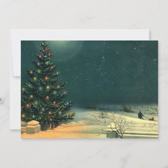 Weihnachtsbaum am Abend Einladung (Vorderseite)