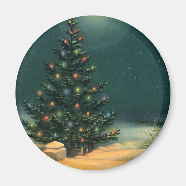 Weihnachtsbaum am Abend mit Lichtern Magnet (Vorne)
