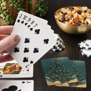 Weihnachtsbaum am Abend mit Lichtern Spielkarten