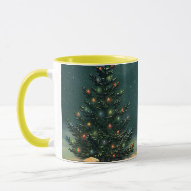 Weihnachtsbaum am Abend mit Lichtern Tasse (Links)