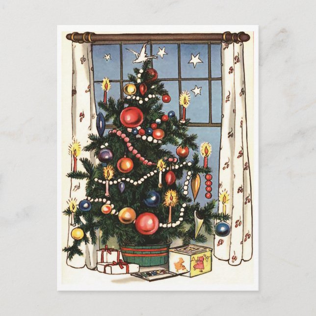 Weihnachtsbaum am Fenster, Vintag Postkarte (Vorderseite)