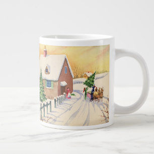 Weihnachtsbaum an einer verschneiten Winterstraße Jumbo-Tasse