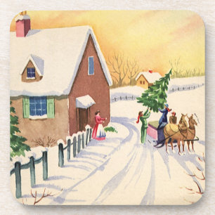 Weihnachtsbaum an einer verschneiten Winterstraße Untersetzer