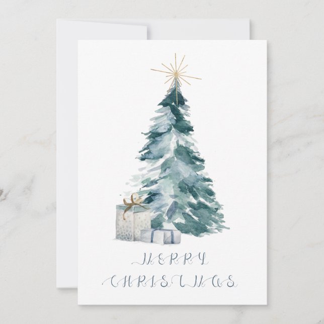 Weihnachtsbaum Aquarell Goldstar Feiertagskarte (Vorderseite)