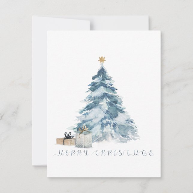 Weihnachtsbaum Aquarell Goldstar Feiertagskarte (Vorderseite)
