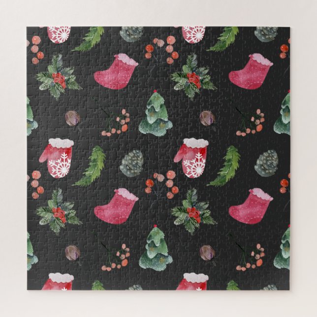 Weihnachtsbaum: Aquarellfarbenes nahtloses Muster (Vertikal)