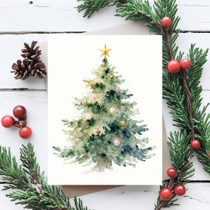 Weihnachtsbaum Aquarellmalerei Pastell Feiertagspostkarte