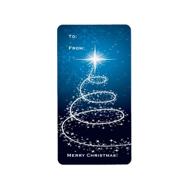Weihnachtsbaum auf dem blauen Etikett Adressaufkleber (Vorne)