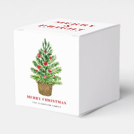 Weihnachtsbaum auf einem Wicker Korb Frohe Weihnac Geschenkschachtel