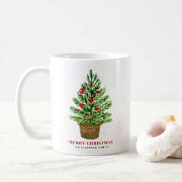 Weihnachtsbaum auf einem Wicker Korb Frohe Weihnac Kaffeetasse