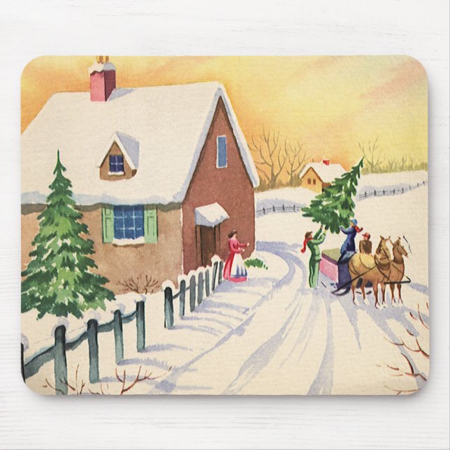 Weihnachtsbaum auf einer schneebedeckten Winterstr Mousepad (Vorne)