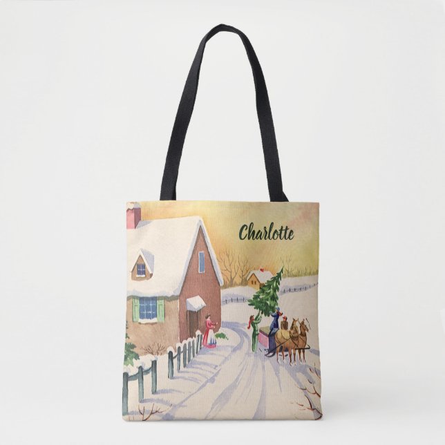 Weihnachtsbaum auf einer schneebedeckten Winterstr Tasche (Vorderseite)
