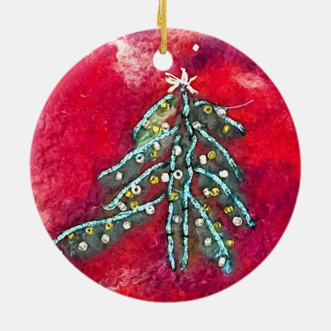Weihnachtsbaum auf Keramik kreisförmig verziert Keramik Ornament (Hinten)