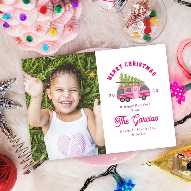 Weihnachtsbaum auf rosa RV-Foto Feiertagskarte (Von Creator hochgeladen)