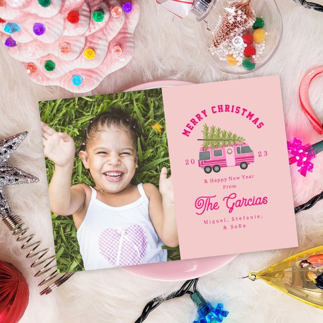 Weihnachtsbaum auf rosa RV-Foto Feiertagskarte (Von Creator hochgeladen)