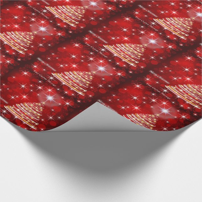 Weihnachtsbaum auf rotem personalisiertem geschenkpapier (Ecke)