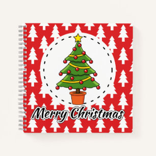 Weihnachtsbaum auf roten Pines Muster - Fröhliche Notizbuch
