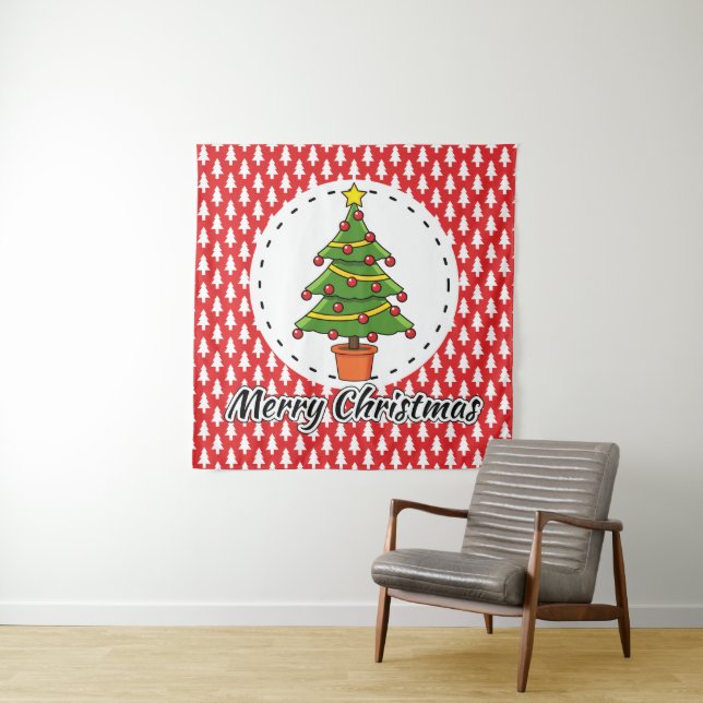 Weihnachtsbaum auf roten Pines Muster - Fröhliche  Wandteppich (Beispiel)