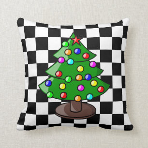 Weihnachtsbaum auf Schwarz-Weiß-Schachtel Kissen