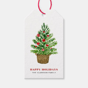 Weihnachtsbaum auf Wicker Basket Holiday Geschenkanhänger