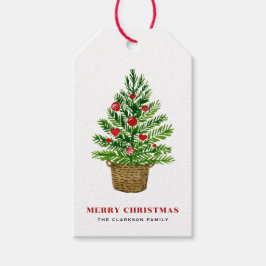 Weihnachtsbaum auf Wicker Basket Weihnachten Geschenkanhänger