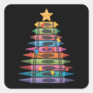 Weihnachtsbaum aus Buntstiften Leben als Lehrer Quadratischer Aufkleber