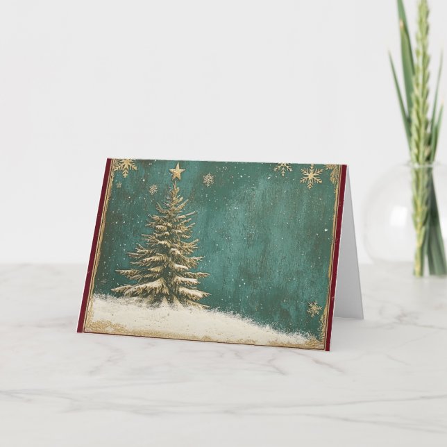 Weihnachtsbaum aus Gold Foil auf Türkisgrün Karte (Vorderseite)