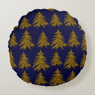 Weihnachtsbaum aus Gold Glitzer im blauen Hintergr Rundes Kissen