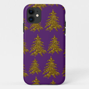 Weihnachtsbaum aus Gold Glitzer im lila Hintergrun Case-Mate iPhone Hülle