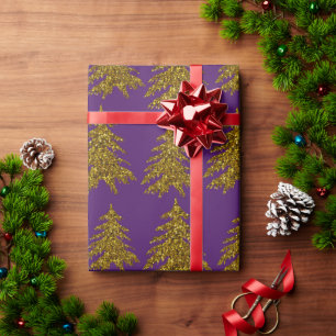 Weihnachtsbaum aus Gold Glitzer im lila Hintergrun Geschenkpapier